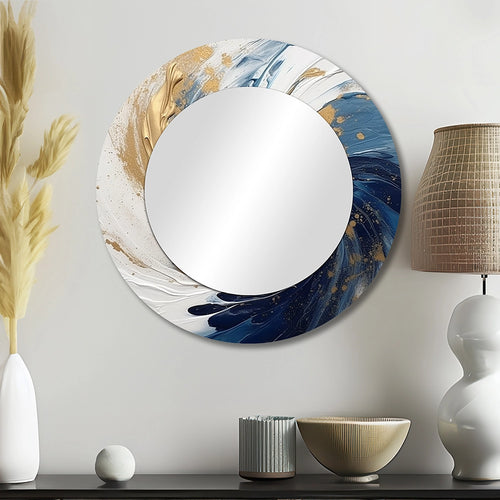 Abstract Spirals Wall Mirror - Dark Blue and Gold Spiral IV - Print on Metal