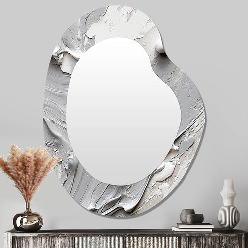 Modern Pear Shape Wall Mirror - Grey and Cream Harmony In Chaos I - Metal Mirror
