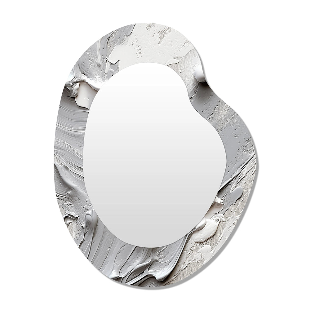 Modern Pear Shape Wall Mirror - Grey and Cream Harmony In Chaos I - Metal Mirror