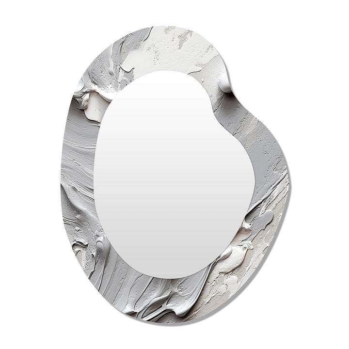 Modern Pear Shape Wall Mirror - Grey and Cream Harmony In Chaos I - Metal Mirror