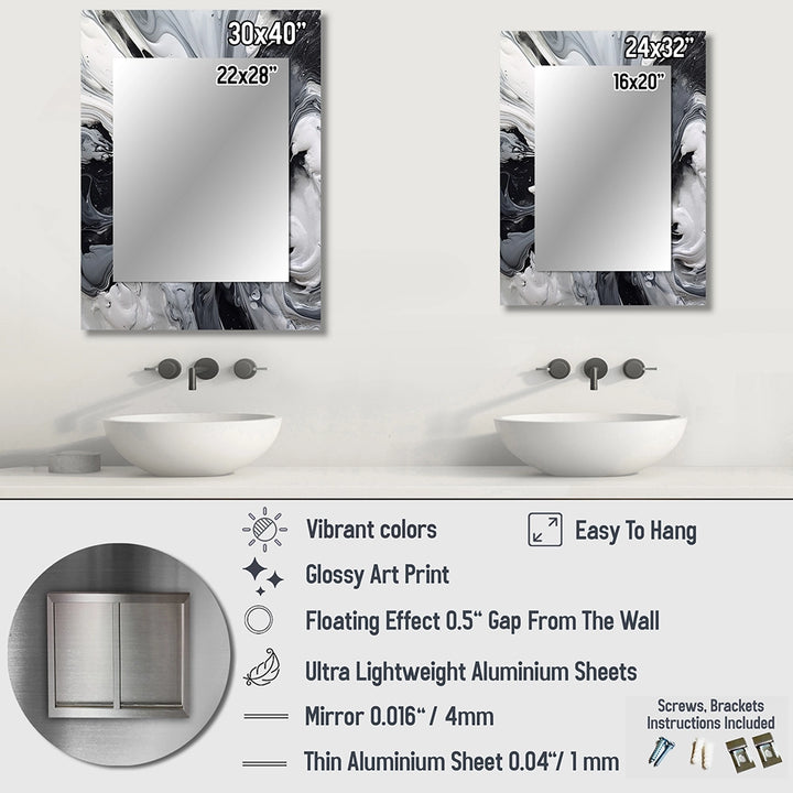 Modern Metal Wall Mirror - Black and Grey Harmony In Chaos - Metal Mirror
