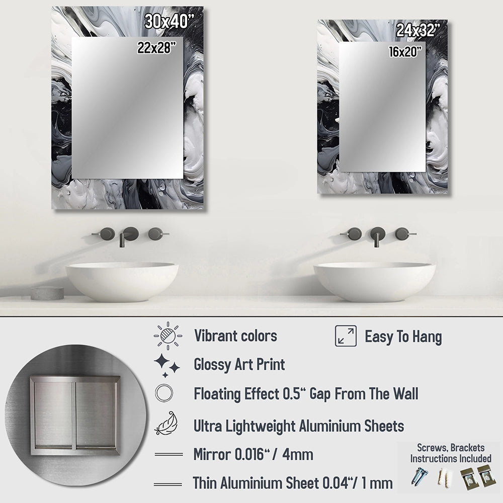Modern Metal Wall Mirror - Black and Grey Harmony In Chaos - Metal Mirror