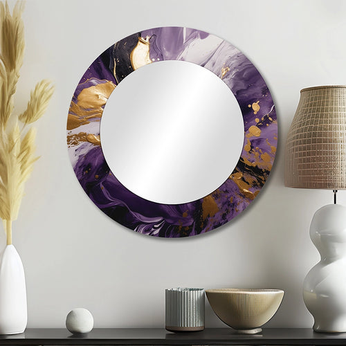 Modern Metal Wall Mirror - Purple and Gold Liquid Magic II - Large Mirror