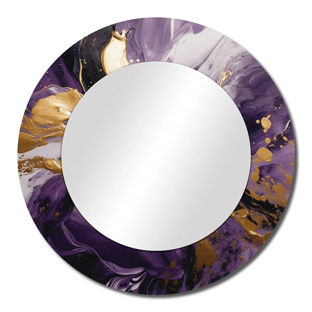 Modern Metal Wall Mirror - Purple and Gold Liquid Magic II - Large Mirror