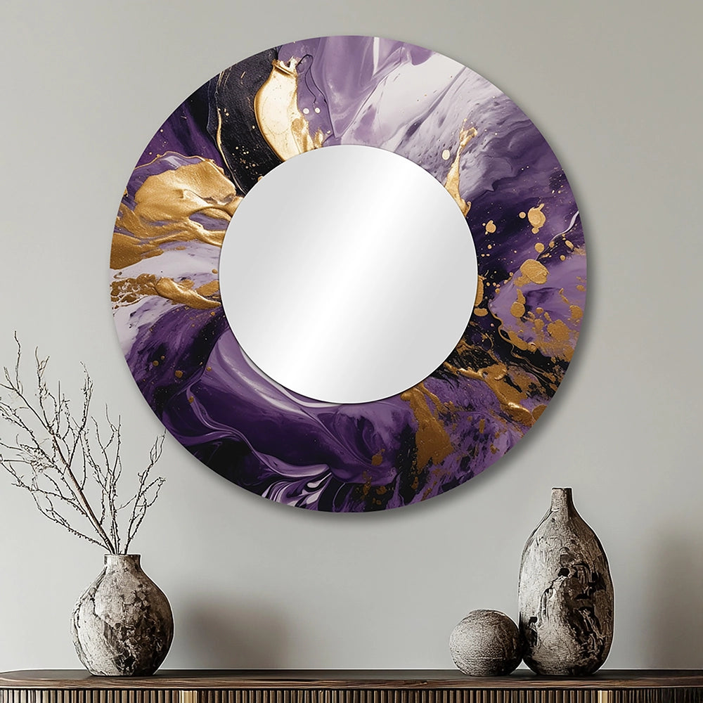 Modern Metal Wall Mirror - Purple and Gold Liquid Magic II - Large Mirror