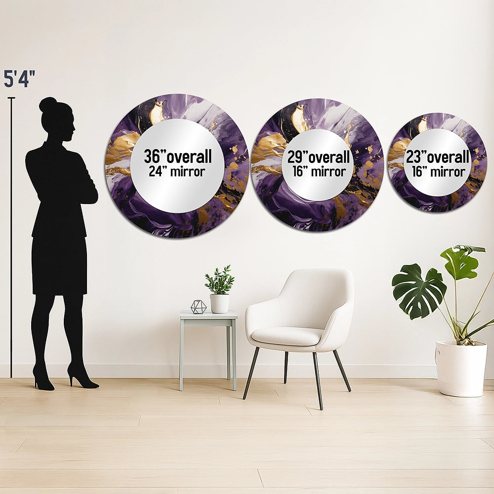 Modern Metal Wall Mirror - Purple and Gold Liquid Magic II - Large Mirror