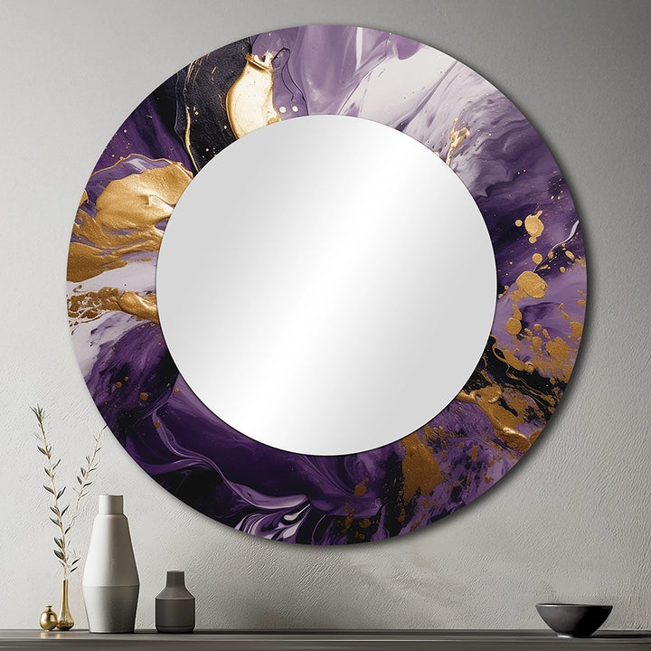 Modern Metal Wall Mirror - Purple and Gold Liquid Magic II - Large Mirror