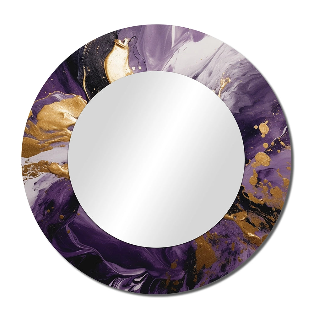 Modern Metal Wall Mirror - Purple and Gold Liquid Magic II - Large Mirror
