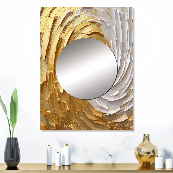 Abstract Spirals Metal Wall Mirror - Gold and Cream Enchanted Whirls I - Metal Mirror