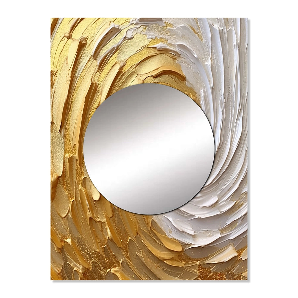 Abstract Spirals Metal Wall Mirror - Gold and Cream Enchanted Whirls I - Metal Mirror