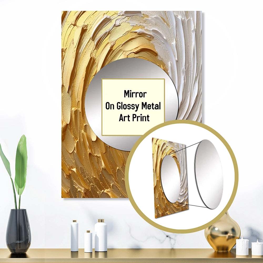 Abstract Spirals Metal Wall Mirror - Gold and Cream Enchanted Whirls I - Metal Mirror
