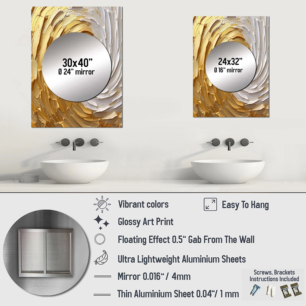Abstract Spirals Metal Wall Mirror - Gold and Cream Enchanted Whirls I - Metal Mirror