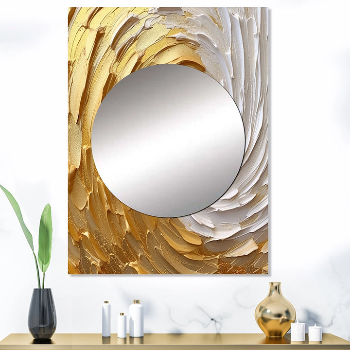 Abstract Spirals Metal Wall Mirror - Gold and Cream Enchanted Whirls I - Metal Mirror