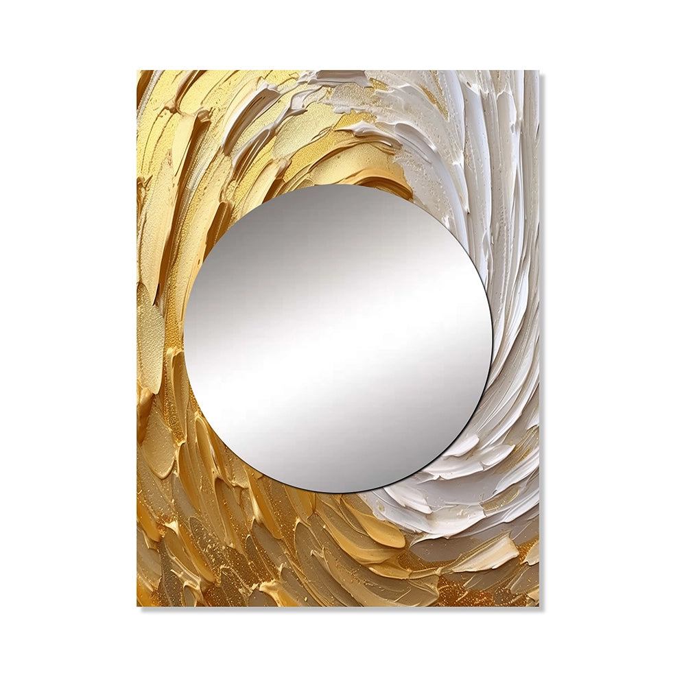 Abstract Spirals Metal Wall Mirror - Gold and Cream Enchanted Whirls I - Metal Mirror