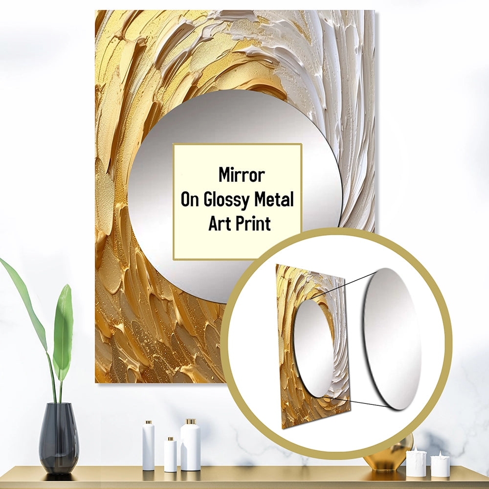 Abstract Spirals Metal Wall Mirror - Gold and Cream Enchanted Whirls I - Metal Mirror