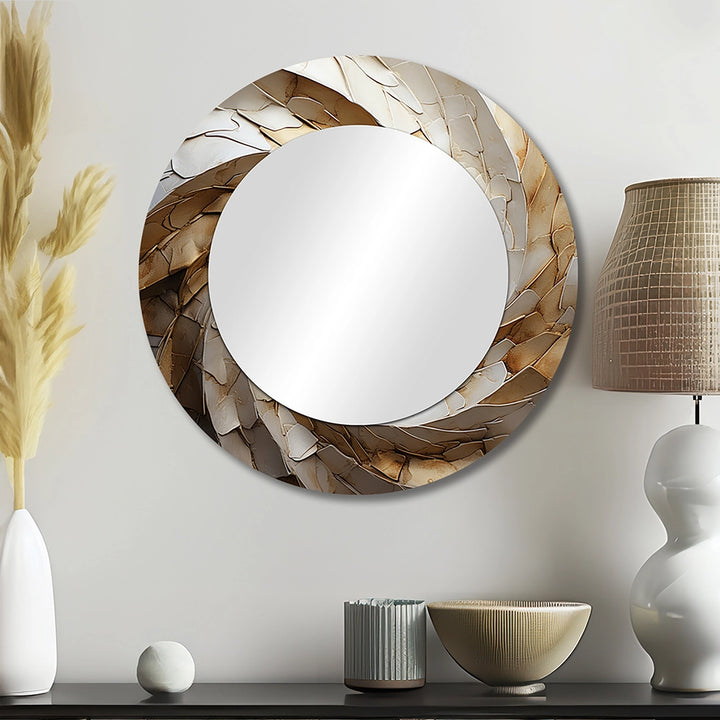 Modern Decorative Mirror - Beige Minimalism Spiral Poteries I - Metal Wall Mirror