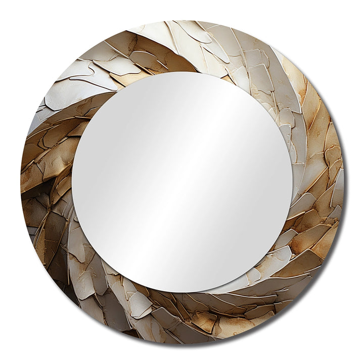 Modern Decorative Mirror - Beige Minimalism Spiral Poteries I - Metal Wall Mirror