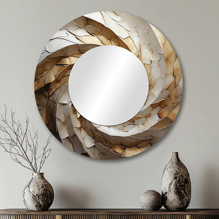 Modern Decorative Mirror - Beige Minimalism Spiral Poteries I - Metal Wall Mirror