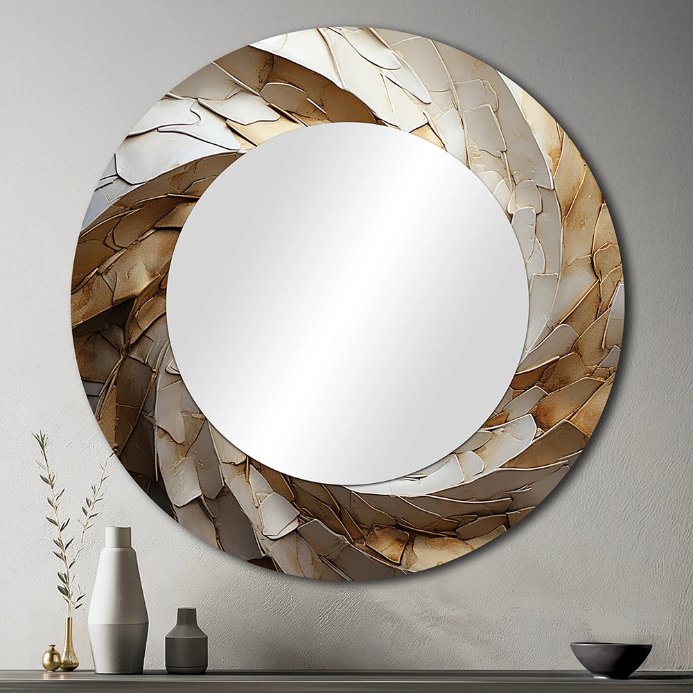 Modern Decorative Mirror - Beige Minimalism Spiral Poteries I - Metal Wall Mirror