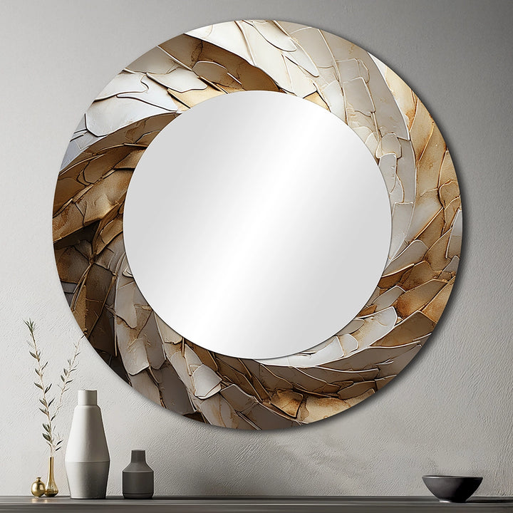 Modern Decorative Mirror - Beige Minimalism Spiral Poteries I - Metal Wall Mirror