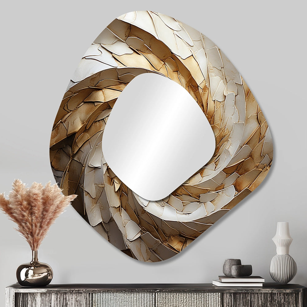 Modern Wall Mirror - Beige Minimalism Spiral Poteries I - Asymmetrical Mirror