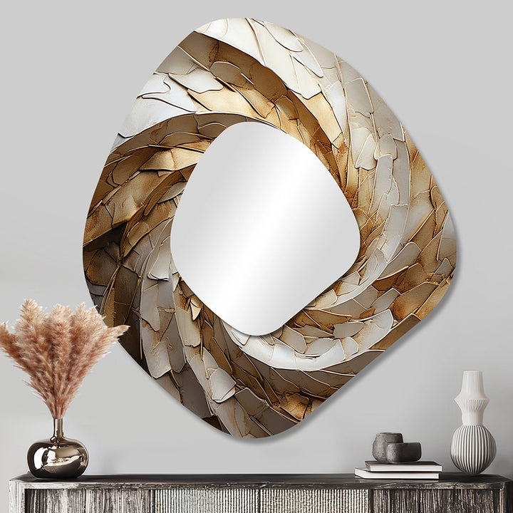 Modern Wall Mirror - Beige Minimalism Spiral Poteries I - Asymmetrical Mirror