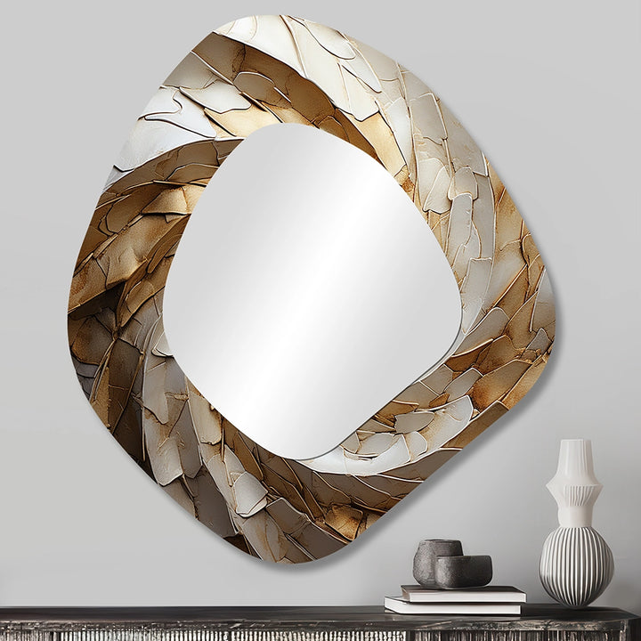 Modern Wall Mirror - Beige Minimalism Spiral Poteries I - Asymmetrical Mirror
