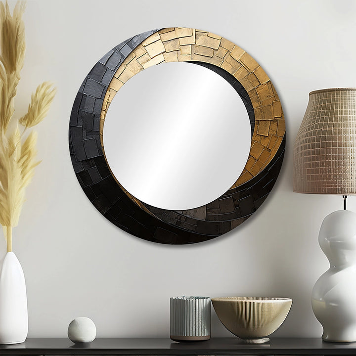 Abstract Spirals Decorative Mirror - Gold Black Minimalism Spiral Poteries - Wall Mirror
