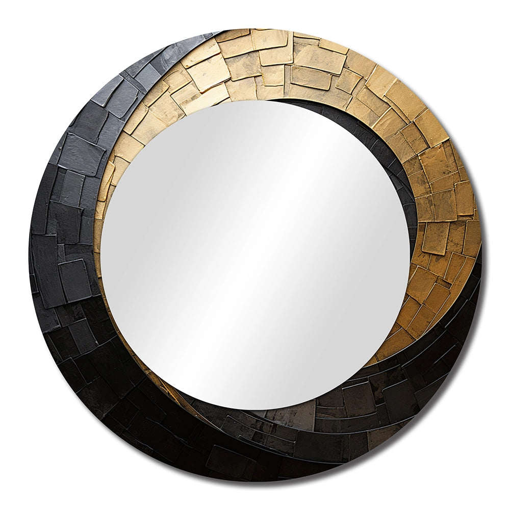 Abstract Spirals Decorative Mirror - Gold Black Minimalism Spiral Poteries - Wall Mirror