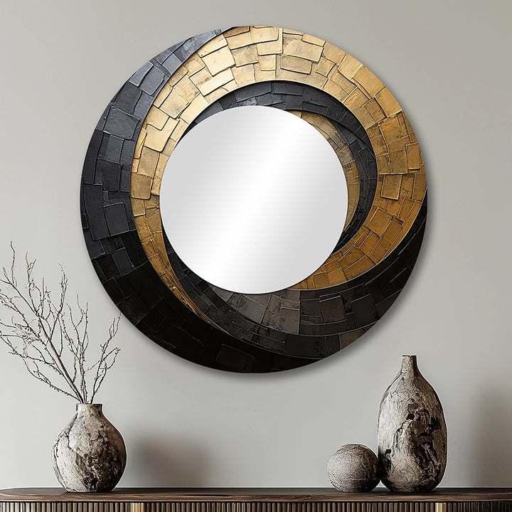 Abstract Spirals Decorative Mirror - Gold Black Minimalism Spiral Poteries - Wall Mirror
