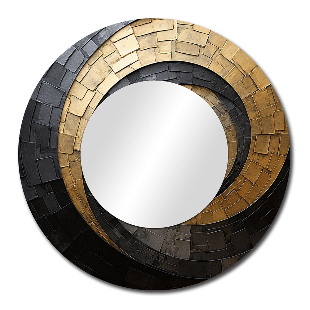 Abstract Spirals Decorative Mirror - Gold Black Minimalism Spiral Poteries - Wall Mirror
