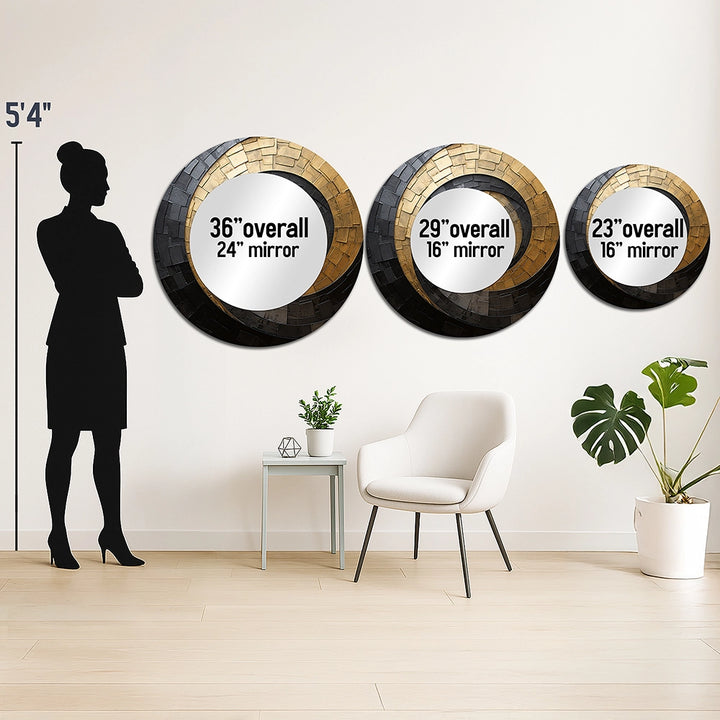 Abstract Spirals Decorative Mirror - Gold Black Minimalism Spiral Poteries - Wall Mirror