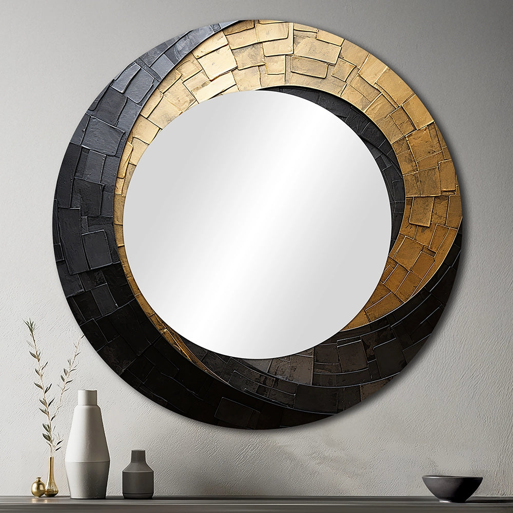 Abstract Spirals Decorative Mirror - Gold Black Minimalism Spiral Poteries - Wall Mirror