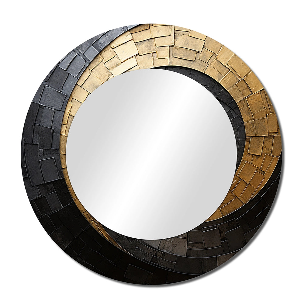 Abstract Spirals Decorative Mirror - Gold Black Minimalism Spiral Poteries - Wall Mirror