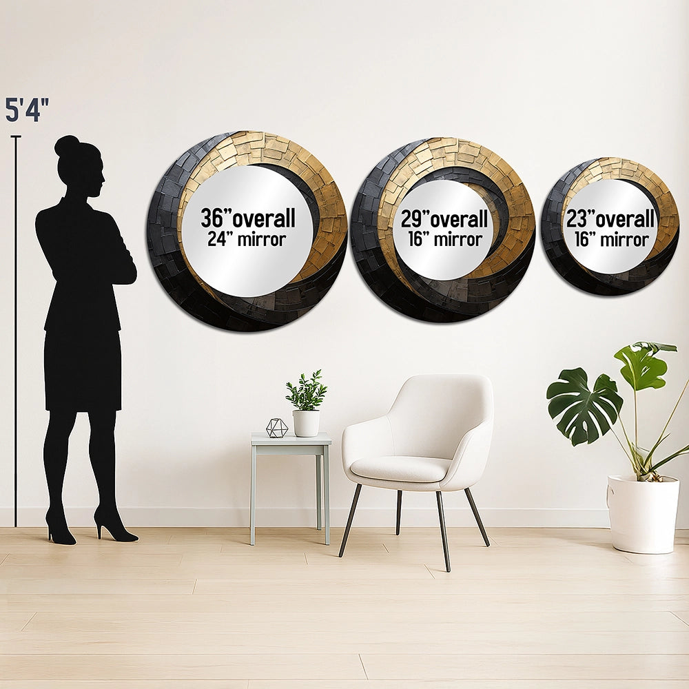 Abstract Spirals Decorative Mirror - Gold Black Minimalism Spiral Poteries - Wall Mirror