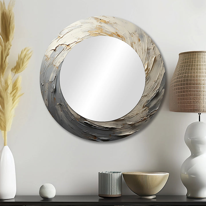 Abstract Spirals Wall Mirror - Grey And Gold Mystical Spirals - Print on Metal