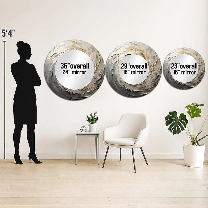 Abstract Spirals Wall Mirror - Grey And Gold Mystical Spirals - Print on Metal