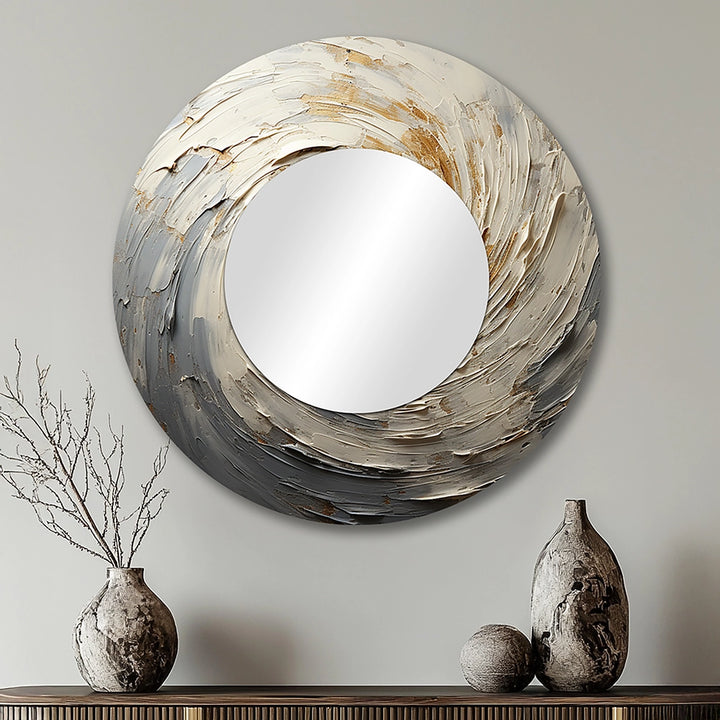 Abstract Spirals Wall Mirror - Grey And Gold Mystical Spirals - Print on Metal