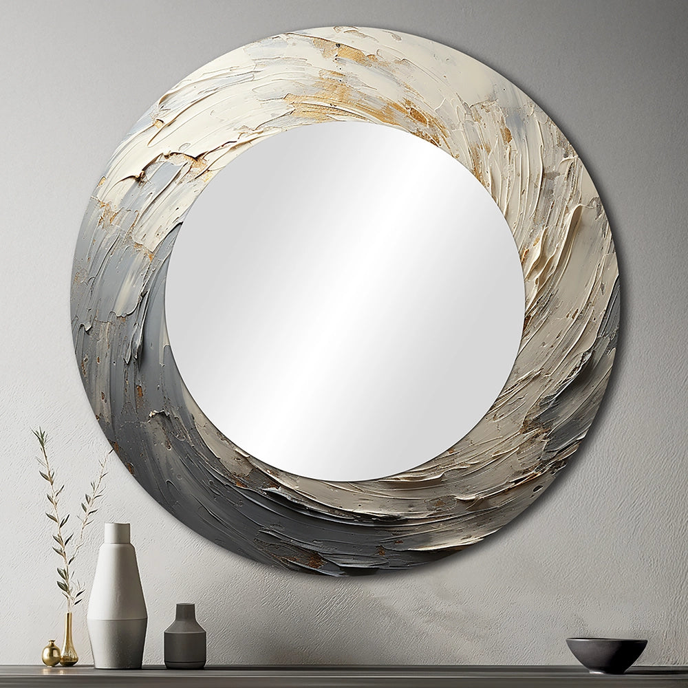 Abstract Spirals Wall Mirror - Grey And Gold Mystical Spirals - Print on Metal