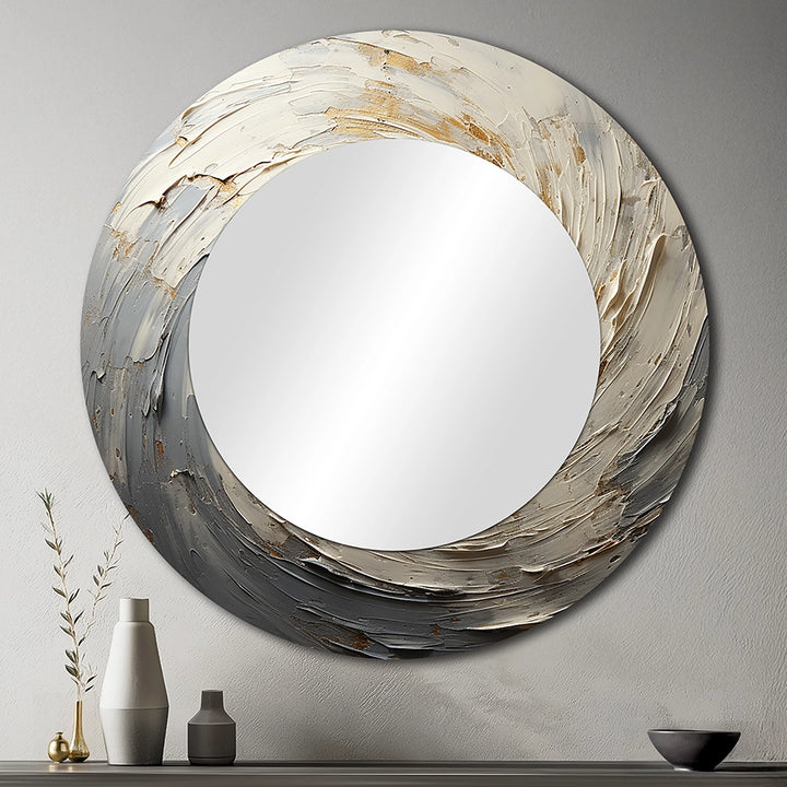 Abstract Spirals Wall Mirror - Grey And Gold Mystical Spirals - Print on Metal