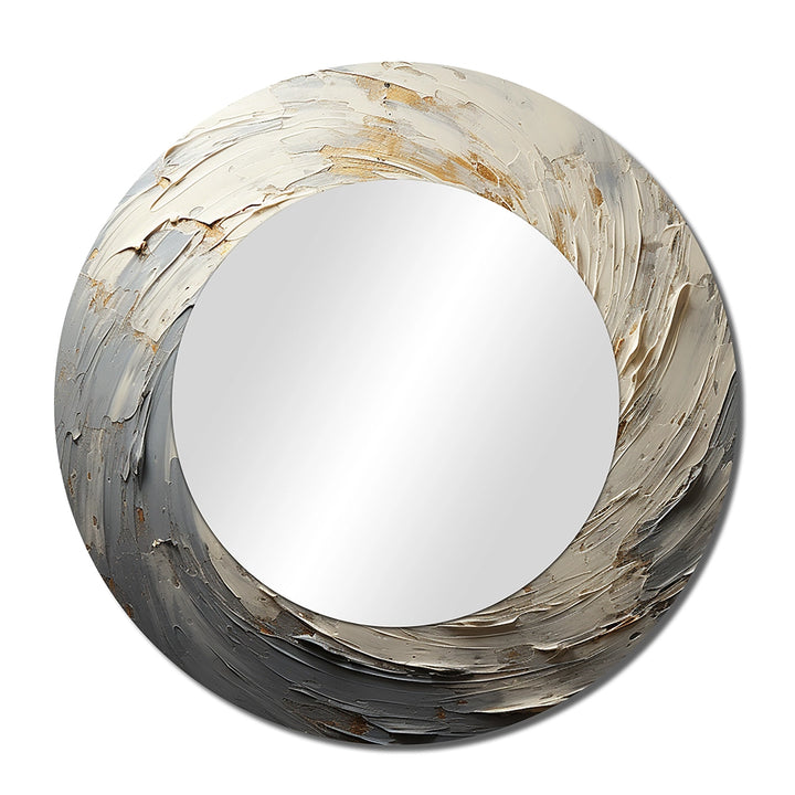 Abstract Spirals Wall Mirror - Grey And Gold Mystical Spirals - Print on Metal
