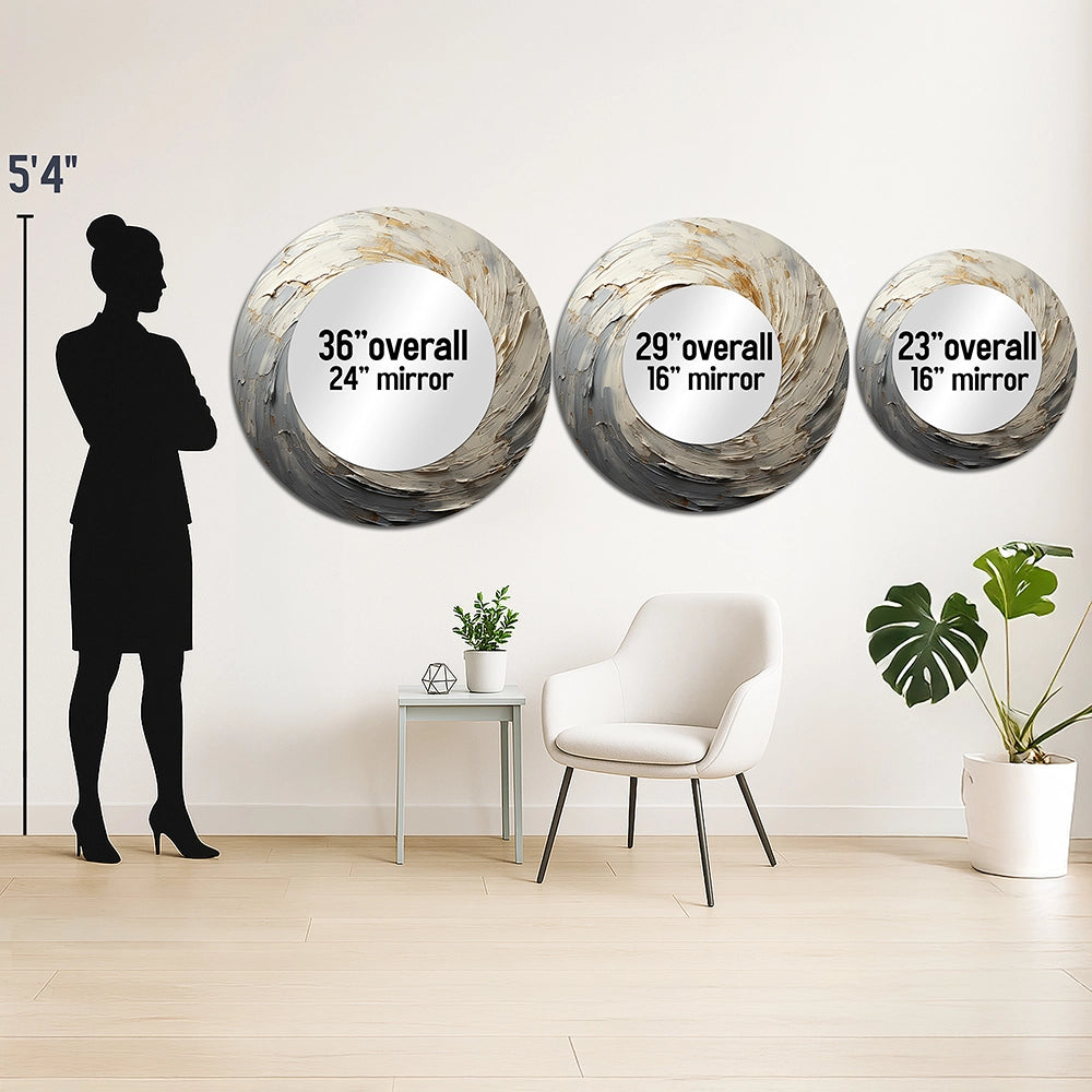 Abstract Spirals Wall Mirror - Grey And Gold Mystical Spirals - Print on Metal