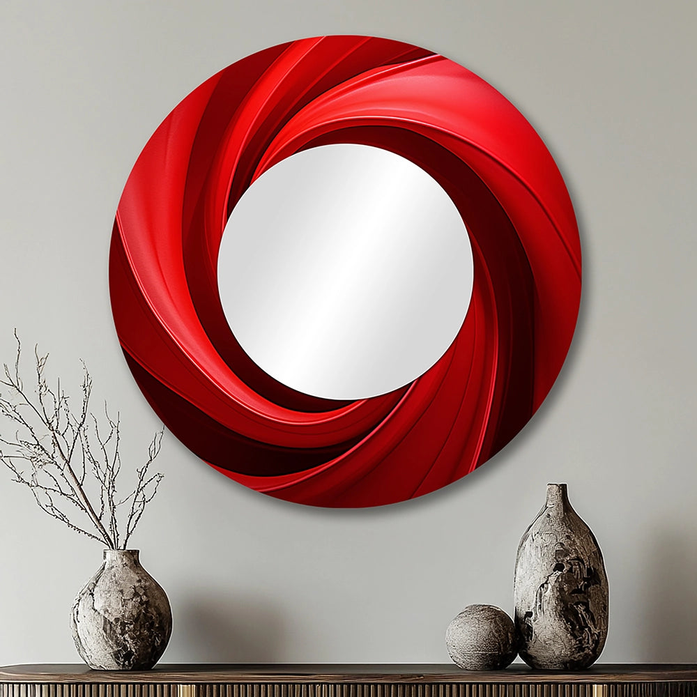 Modern Metal Wall Mirror - Red Perpetual Pulse Vortex - Large Mirror