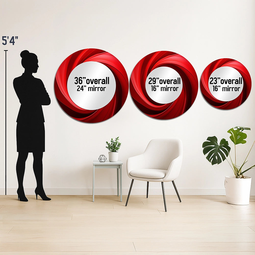 Modern Metal Wall Mirror - Red Perpetual Pulse Vortex - Large Mirror