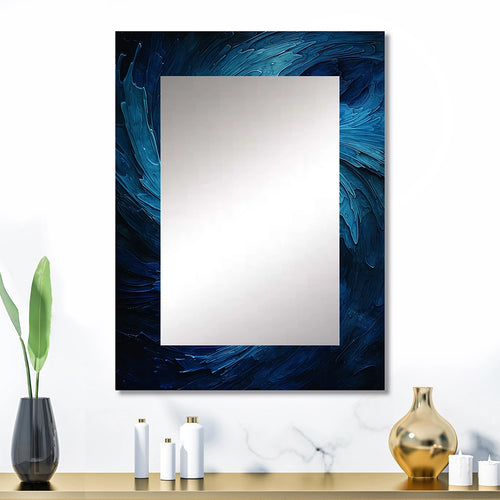 Modern Large Wall Mirror - Blue Swirl Wave Spiral I - Rectangle Mirror