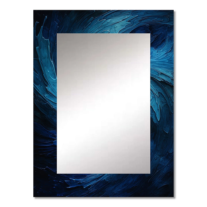Modern Large Wall Mirror - Blue Swirl Wave Spiral I - Rectangle Mirror