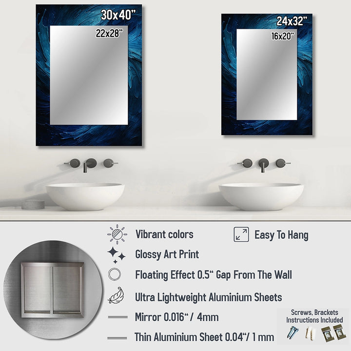 Modern Large Wall Mirror - Blue Swirl Wave Spiral I - Rectangle Mirror