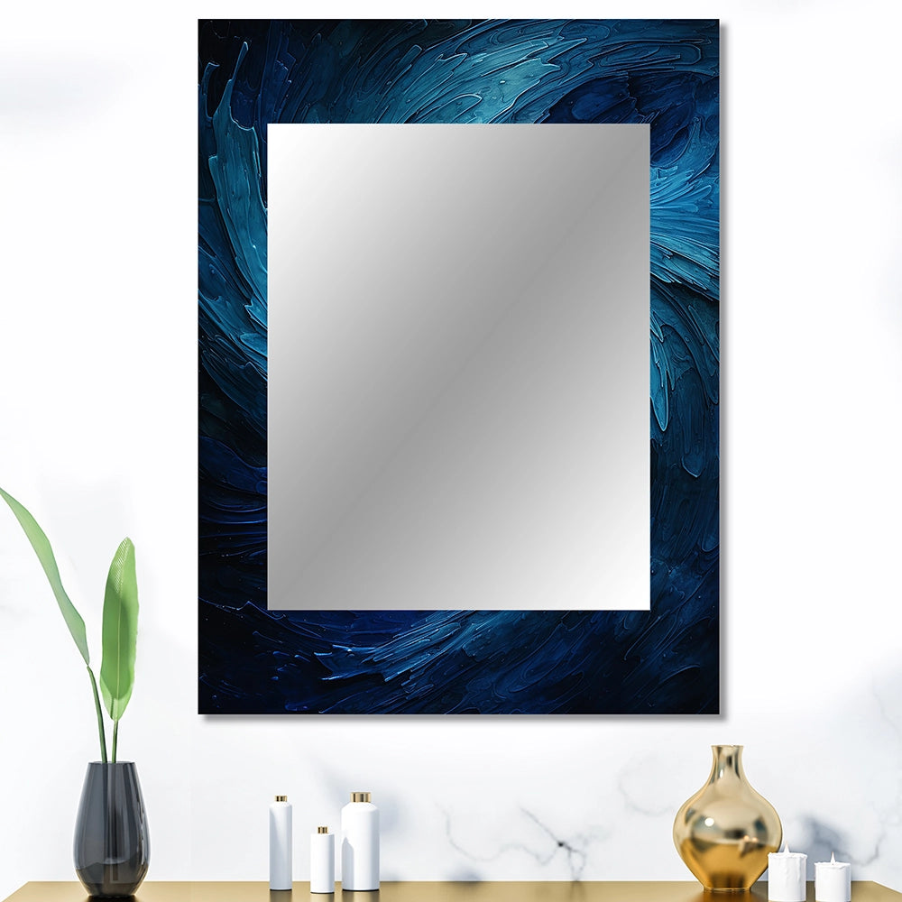 Modern Large Wall Mirror - Blue Swirl Wave Spiral I - Rectangle Mirror