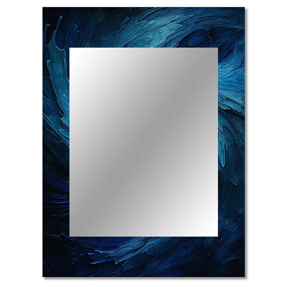 Modern Large Wall Mirror - Blue Swirl Wave Spiral I - Rectangle Mirror