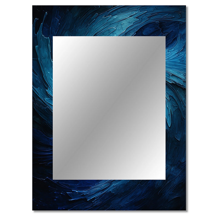 Modern Large Wall Mirror - Blue Swirl Wave Spiral I - Rectangle Mirror